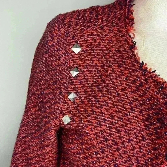 Monteau Red Tweed Open Front 3/4 Sleeve Blazer NWT New Womens Size Medium - Picture 3 of 8